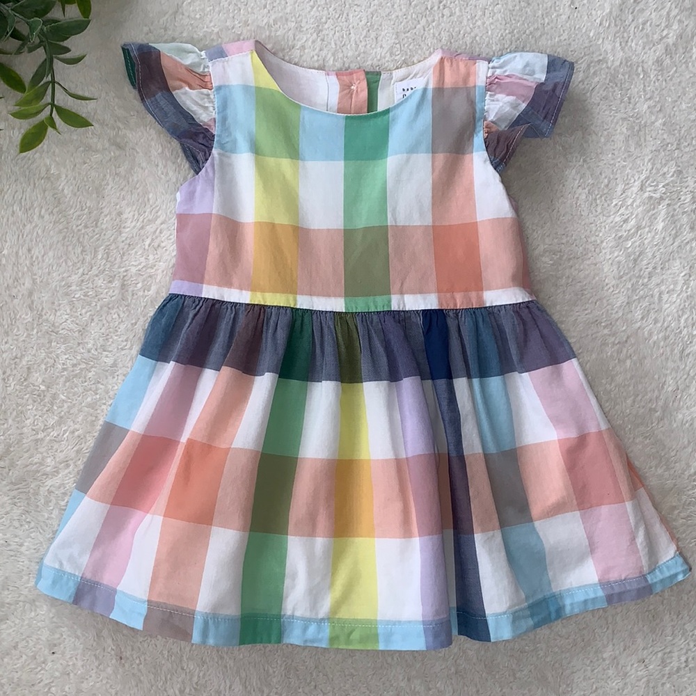 GAP Pastel Check Dress 12-18M EUC Blue Peach Green